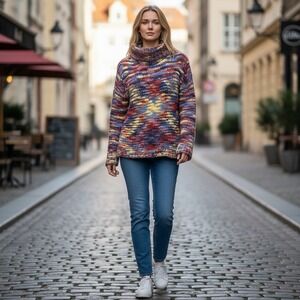 Reitmans Sweater‎ Size M Multi Color Excellent Chunky Knit Mock Neck Space Dye